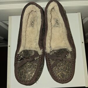 UGG Brown and Gold Slippers Shoes, sz 11 • Authentic